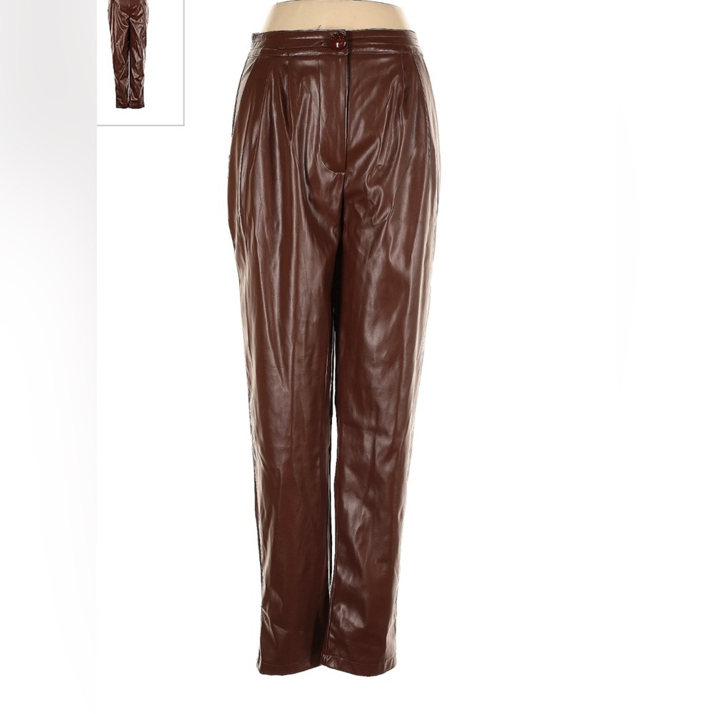 Princess Polly size 6 brown faux Leather pants skinny pleated